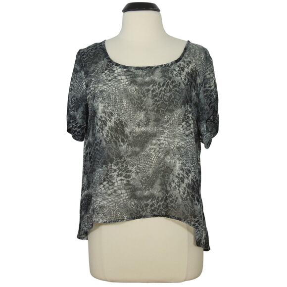 KIRRA Sheer Top XL Womens Gray Printed Cross Open Back - Picture 1 of 7